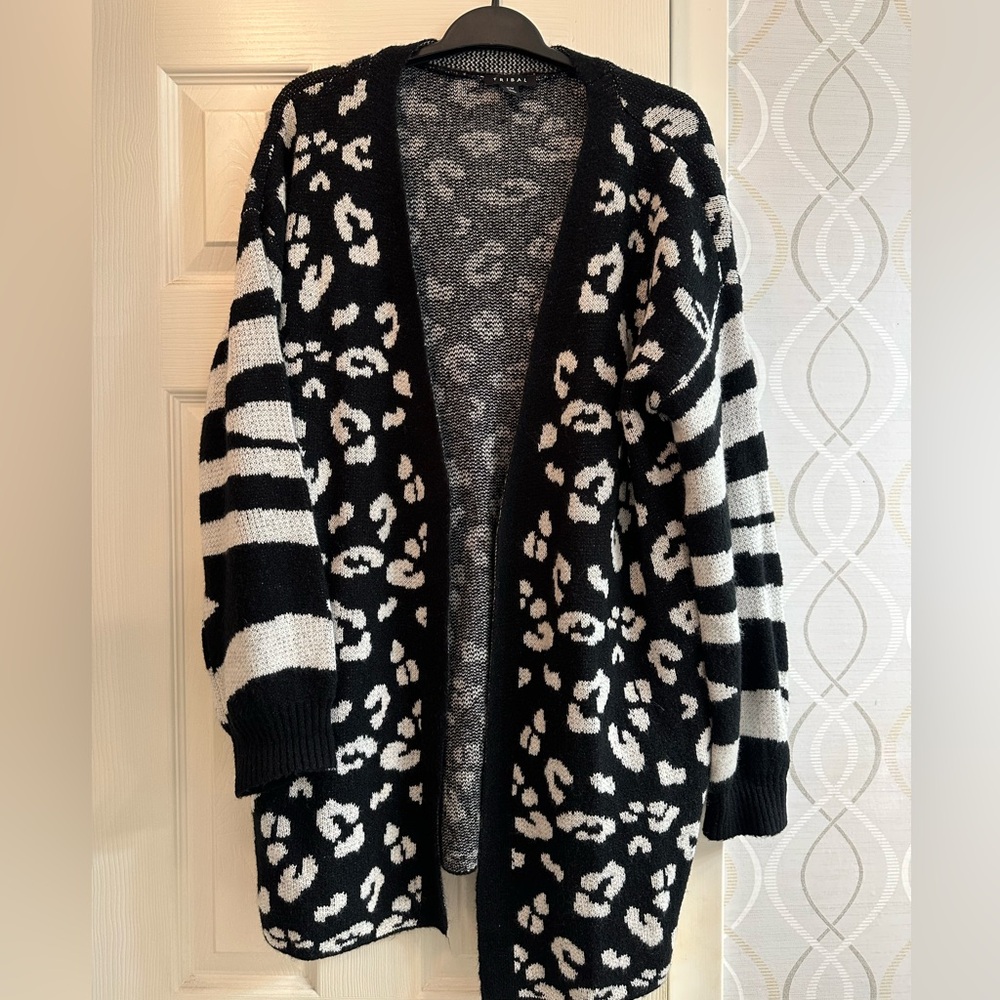 Tribal Black and White Animal Print Cardigan
